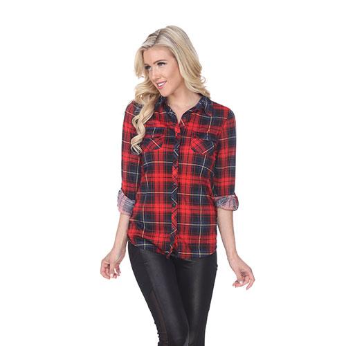 Womens White Mark Oakley Stretch Plaid Casual Button Down Top alternate view
