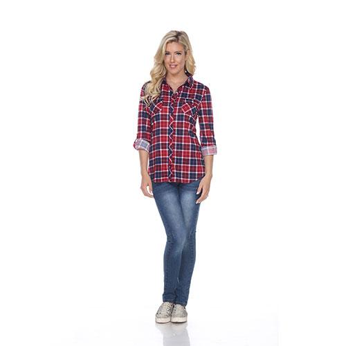 Womens White Mark Oakley Stretch Plaid Casual Button Down Top alternate view