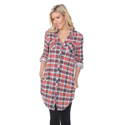 Womens White Mark Piper Stretch Plaid Tunic