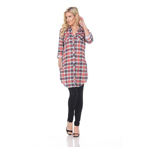 Womens White Mark Piper Stretch Plaid Tunic alternate view