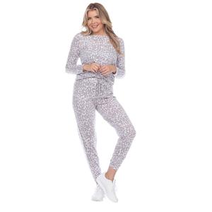 Womens White Mark 2 pc. Leopard Lounge Set alternate view