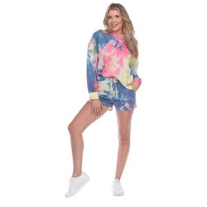 Womens White Mark Tie-Dye Lounge Top And Shorts Set alternate view
