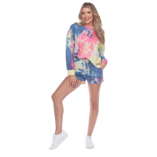 Womens White Mark Tie-Dye Lounge Top And Shorts Set alternate view