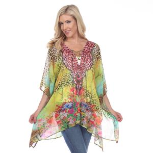 Womens White Mark Yellow Leopard Abstract Poncho