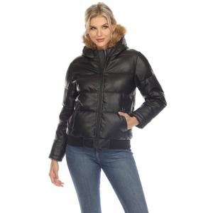 Womens White Mark Fur Hoodie Puffer Jacket alternate view