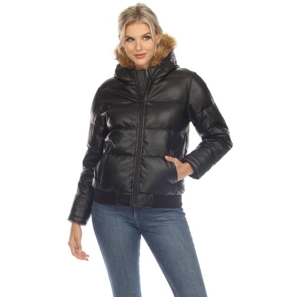 Womens White Mark Fur Hoodie Puffer Jacket alternate view