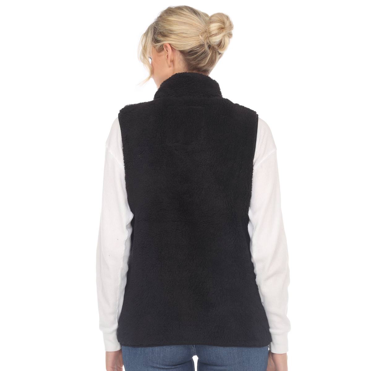 Womens White Mark Zip Up Sherpa Vest