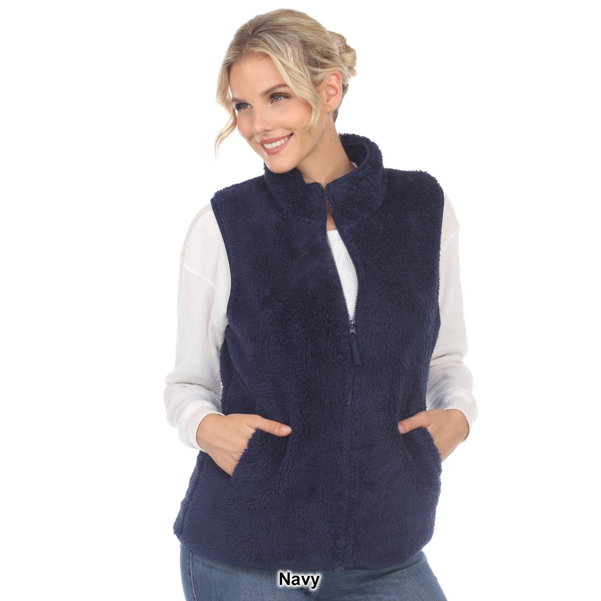 Womens White Mark Zip Up Sherpa Vest