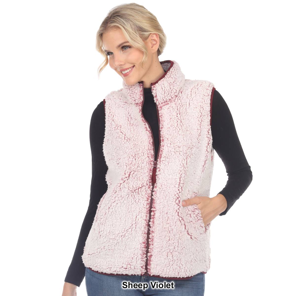 Womens White Mark Zip Up Sherpa Vest