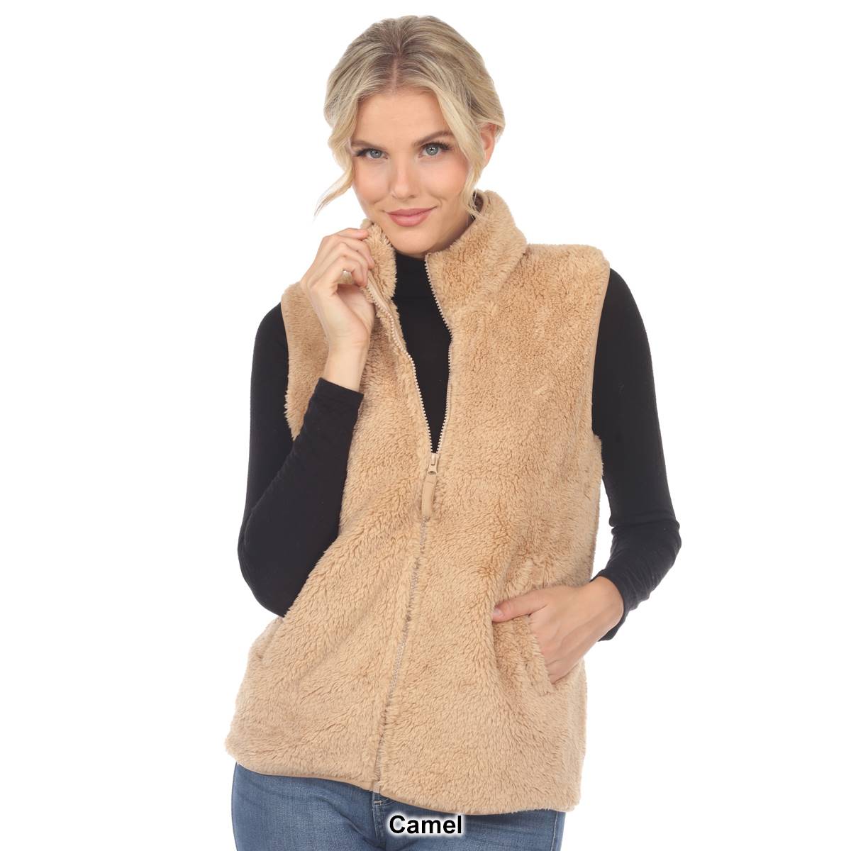 Womens White Mark Zip Up Sherpa Vest