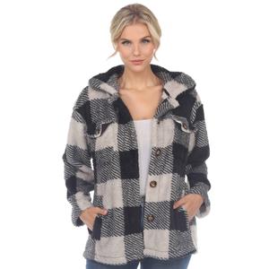 Womens White Mark Plaid Sherpa Shacket
