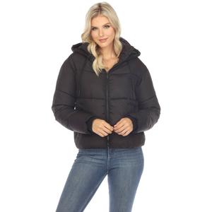 Womens White Mark Zip Hooded Bomber Puffer Jacket
