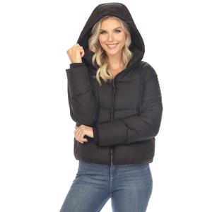 Womens White Mark Zip Hooded Bomber Puffer Jacket alternate view