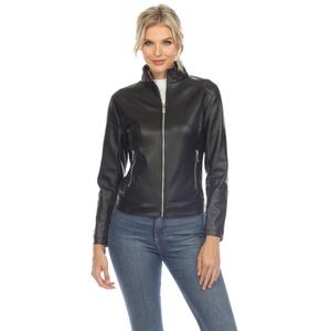 Womens White Mark Classic Biker Faux Leather Jacket