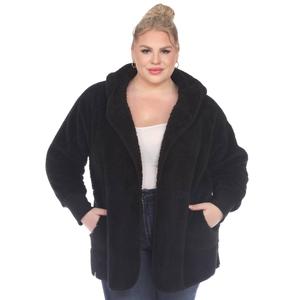 Plus Size White Mark Plush Hooded Cardigan w/Pockets