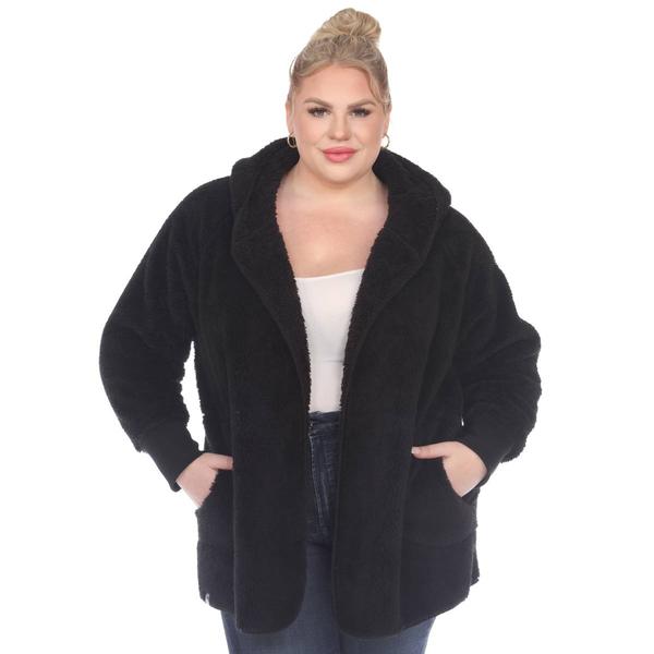 Plus Size White Mark Plush Hooded Cardigan w/Pockets