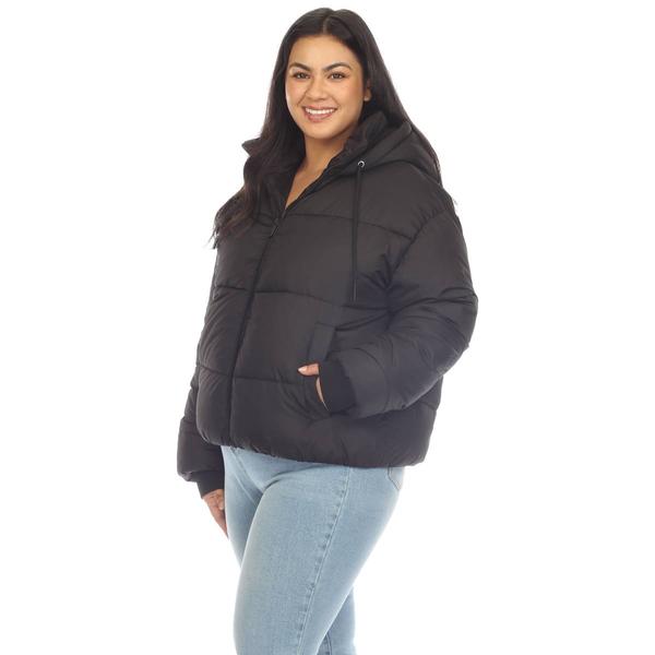 Plus Size White Mark Zip Hooded Bomber Puffer Coat alternate view