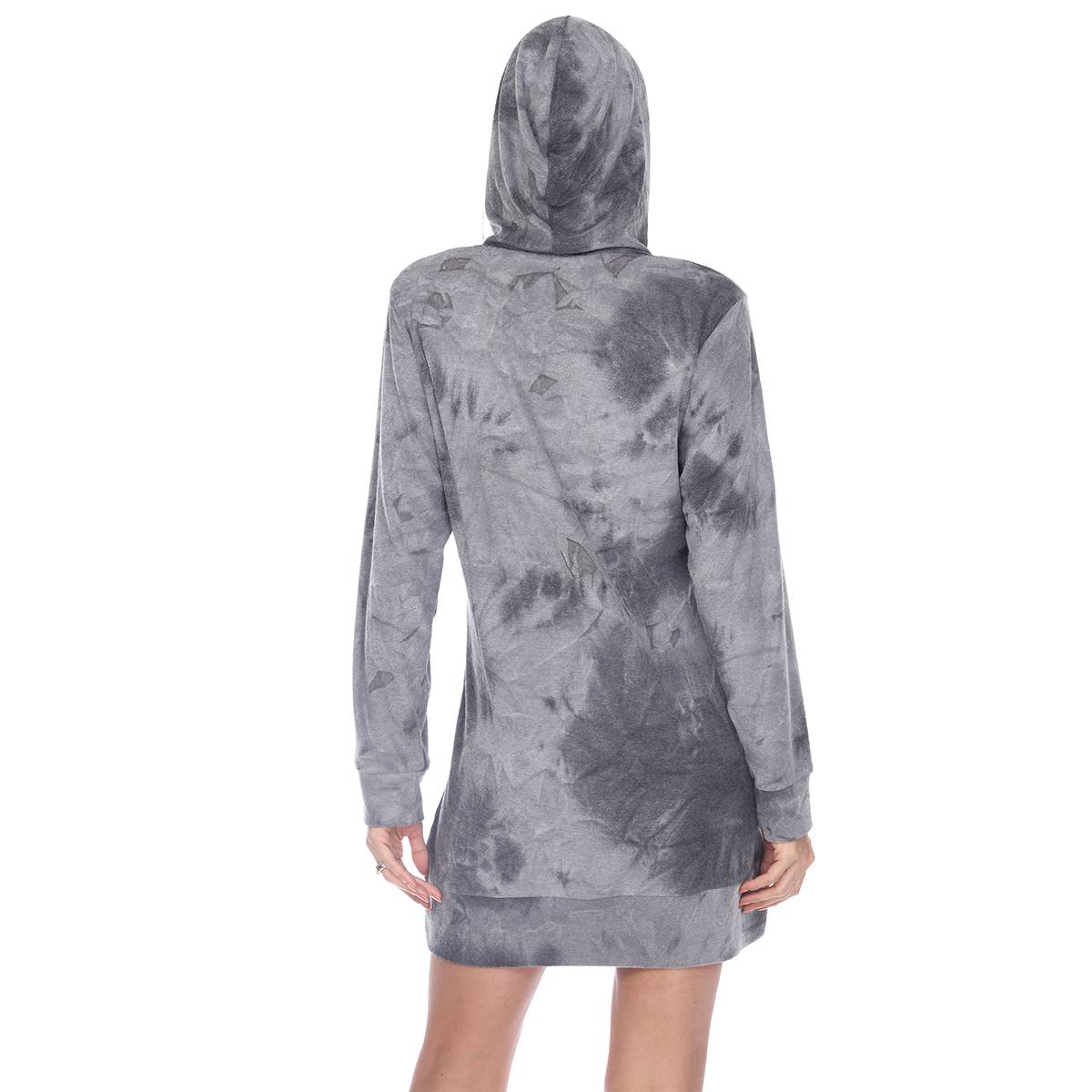 Womens White Mark Long Sleeve Hoodie Tie Dye Sweatshirt Dress