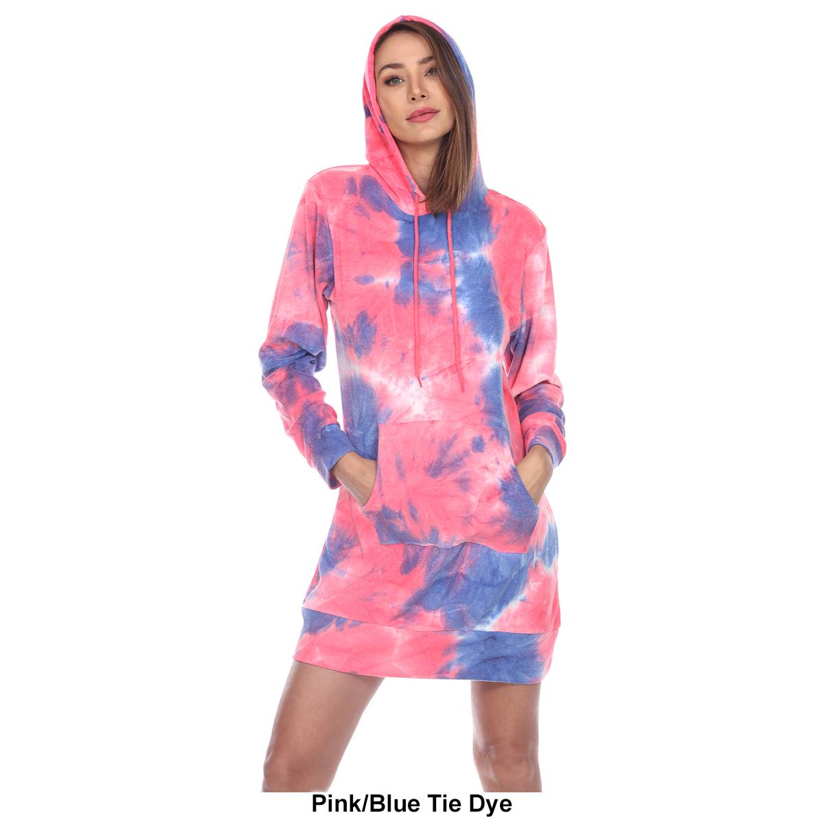 Womens White Mark Long Sleeve Hoodie Tie Dye Sweatshirt Dress