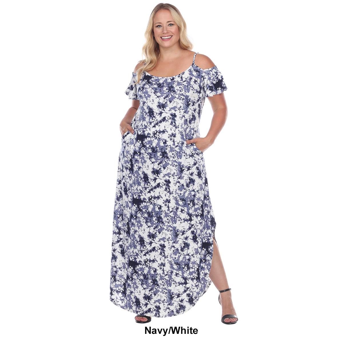 Plus Size White Mark Cold Shoulder Tie-Dye Maxi Dress