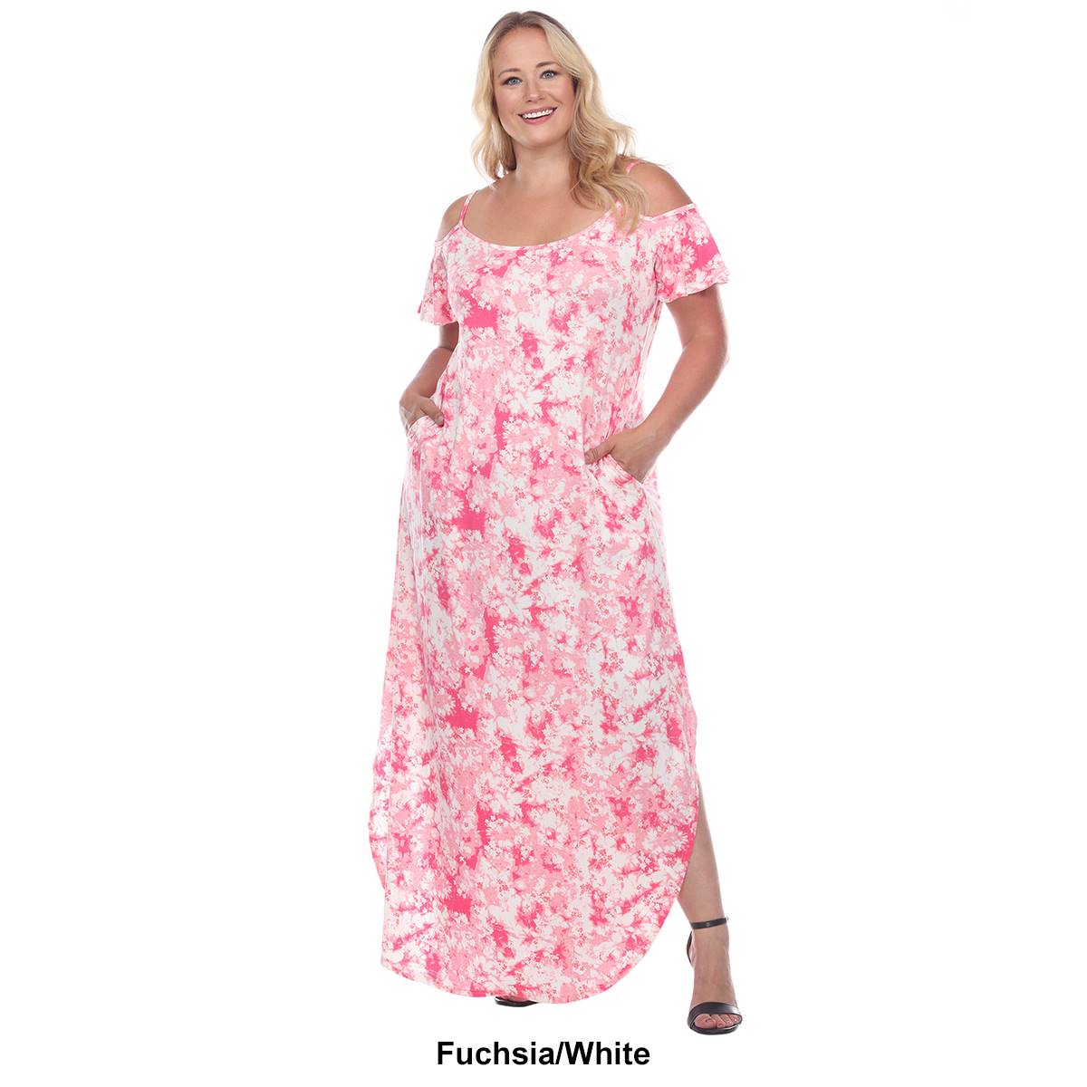 Plus Size White Mark Cold Shoulder Tie-Dye Maxi Dress