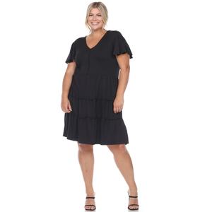 Plus Size White Mark Short Sleeve V-Neck A-Line Dress