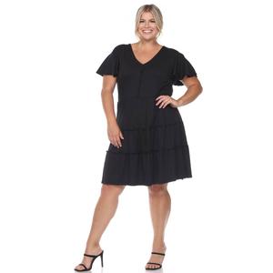 Plus Size White Mark Short Sleeve V-Neck A-Line Dress alternate view