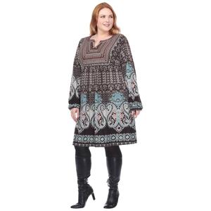 Plus Size White Mark Phebe Paisley Embroidered Sweater Dress