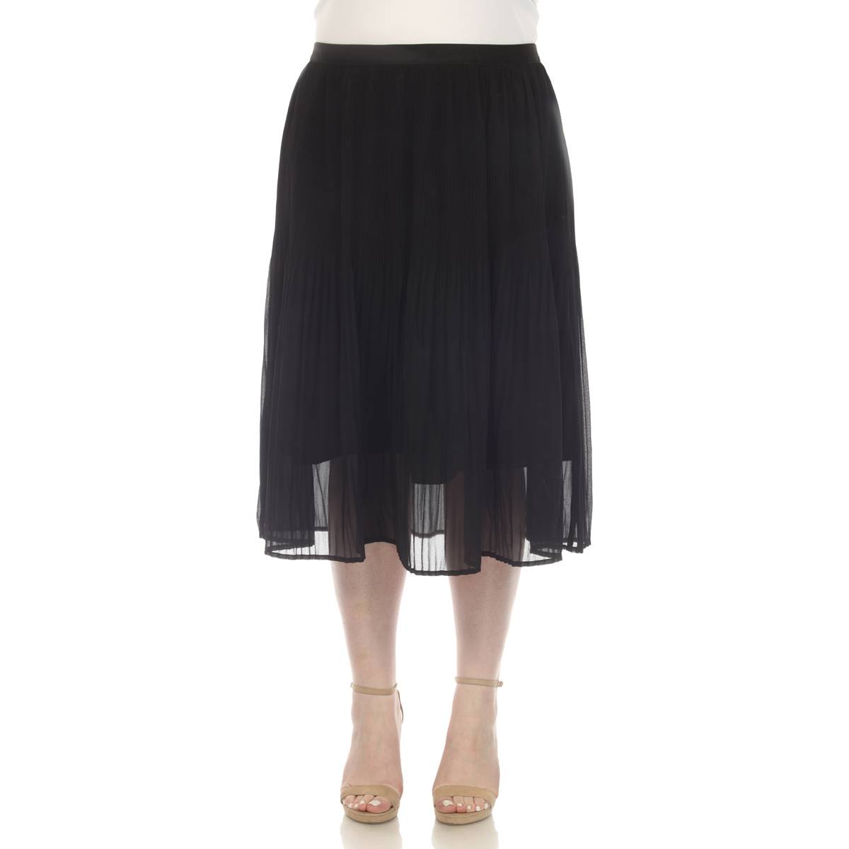 Plus Size White Mark Pleated Chiffon Midi Skirt