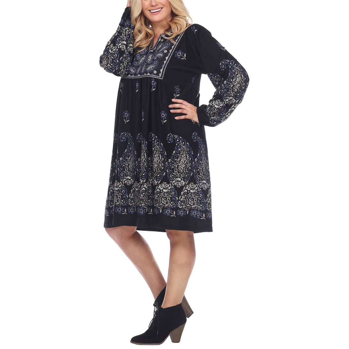 Plus Size White Mark Apolline Embroidered V-Neck Sweater Dress