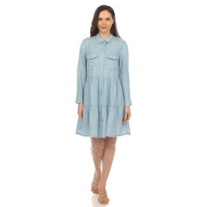 Womens White Mark Long Sleeve Tiered Shirtdress