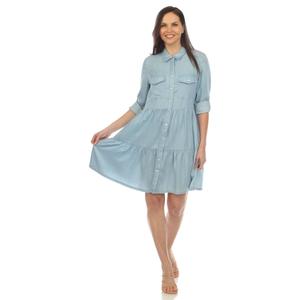 Womens White Mark Long Sleeve Tiered Shirtdress alternate view