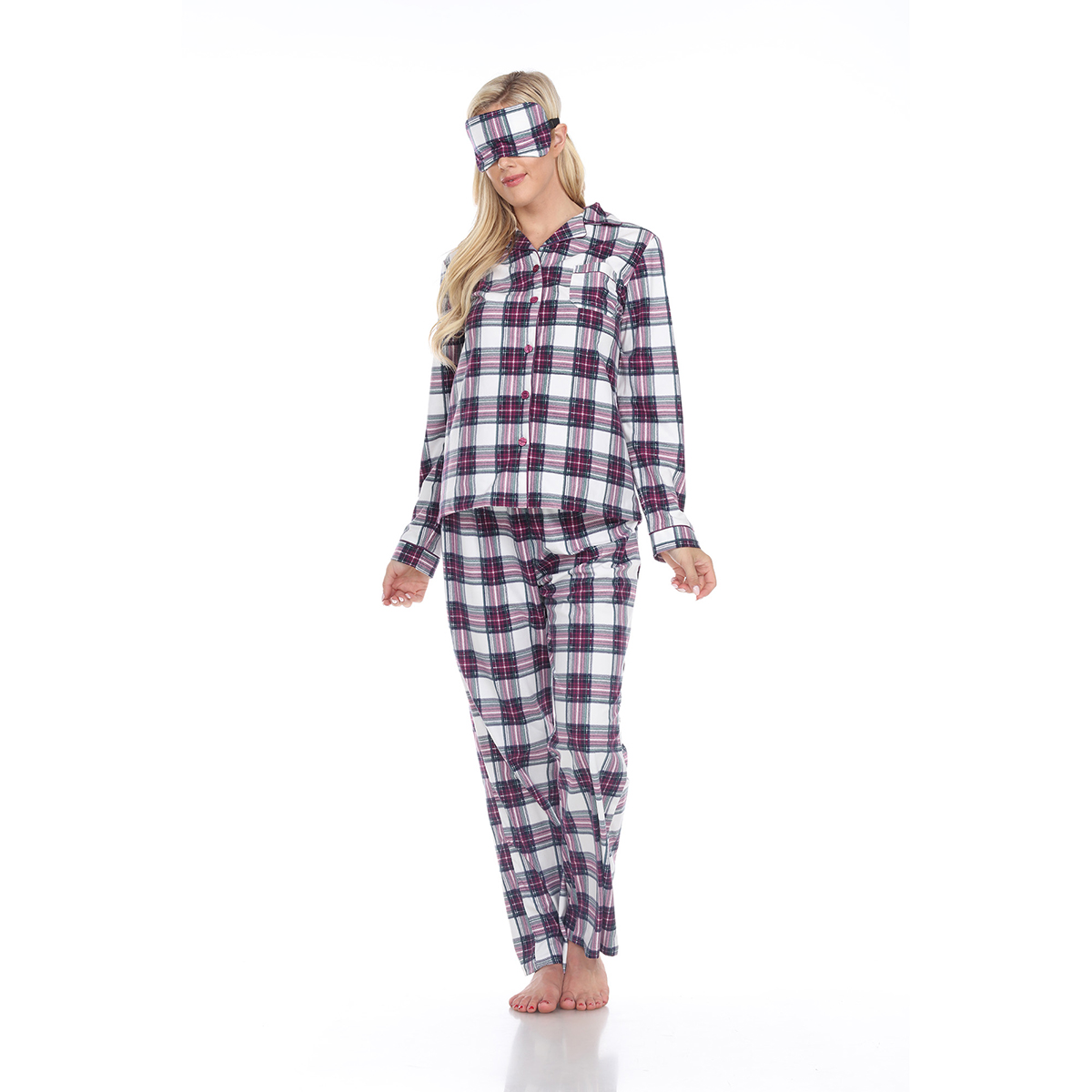 Womens White Mark 3 Pc. Plaid Pajama Set