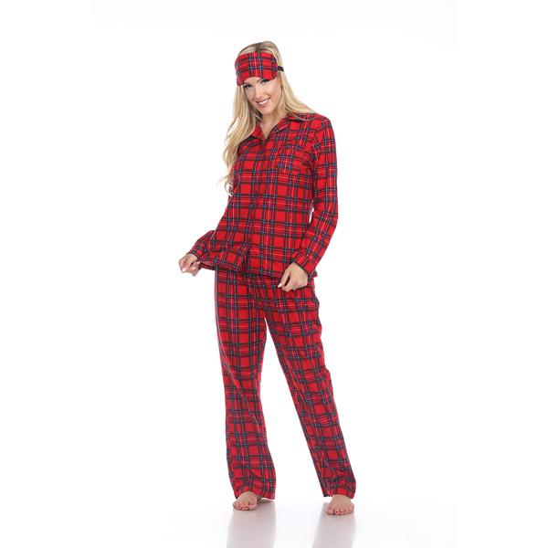 Womens White Mark 3 pc. Red Plaid Pajama Set