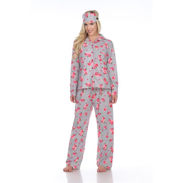 Womens White Mark 3pc. Grey Rose Pajama Set