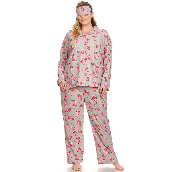 Plus Size White Mark 3pc. Grey Rose Pajama Set alternate view