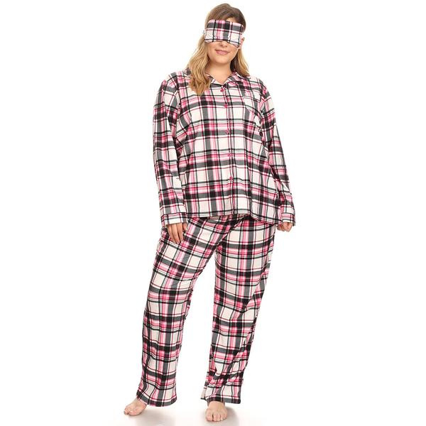 Plus Size White Mark 3pc. Pink Plaid Pajama Set alternate view