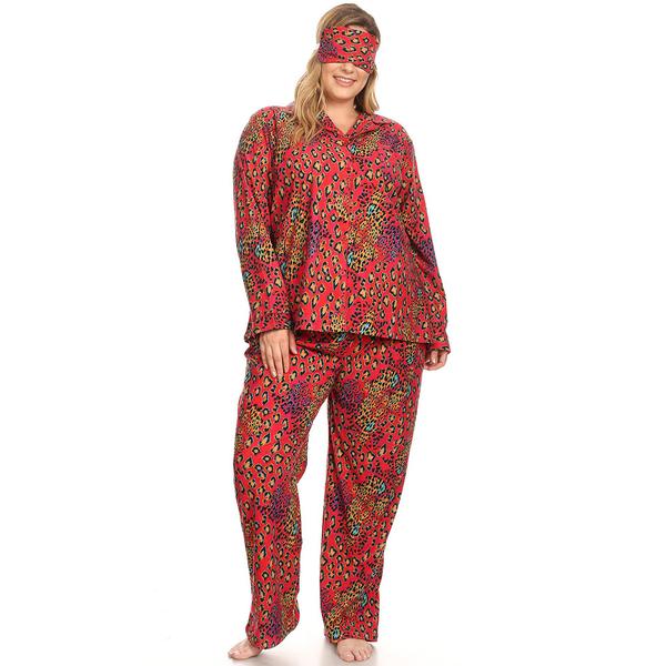Plus Size White Mark 3pc. Red Leopard Pajama Set alternate view