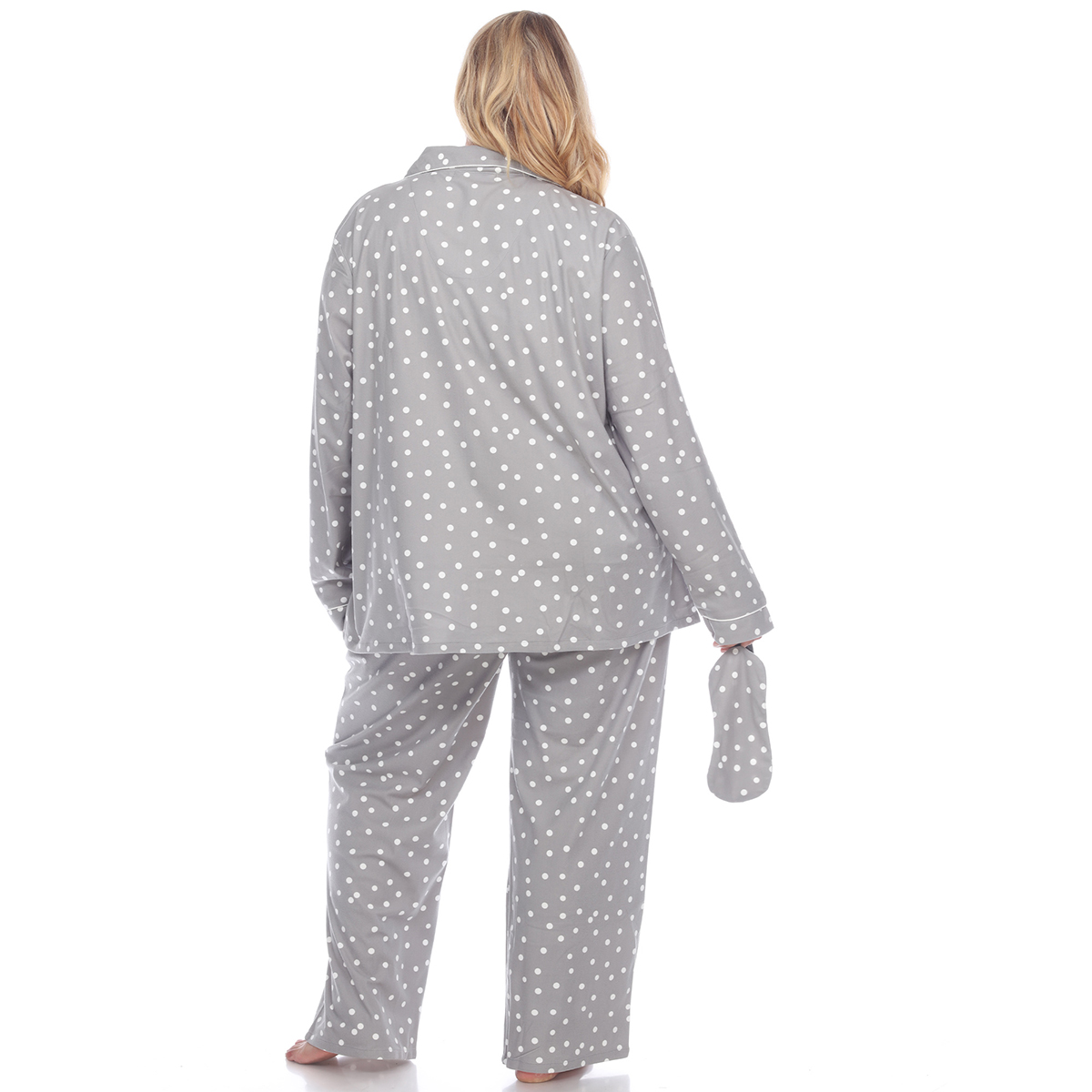 Plus Size White Mark Dotted Long Sleeve 3pc. Pajama Set