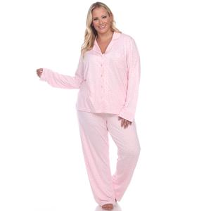 Plus Size White Mark Dotted Long Sleeve Pajama Set