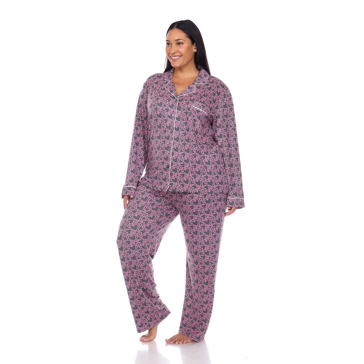 Plus Size White Mark Long Sleeve Heart Pajama Set