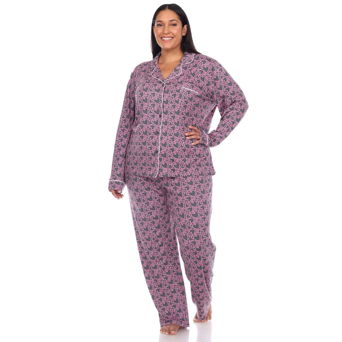 Plus Size White Mark Long Sleeve Heart Pajama Set