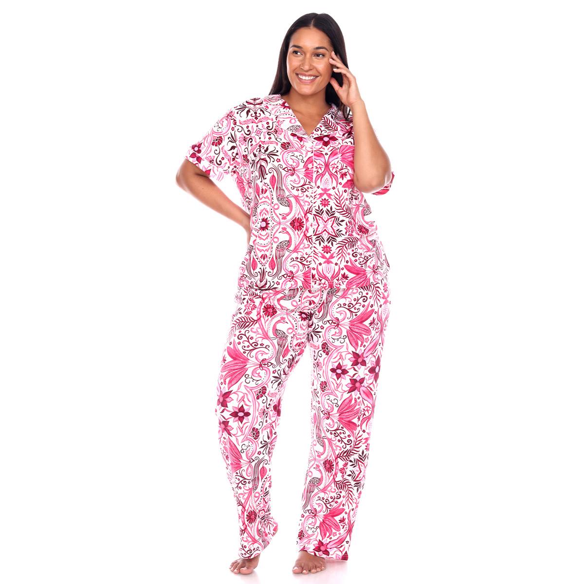Plus Size White Mark 2pc. Short Sleeve Tropical Pajama Set
