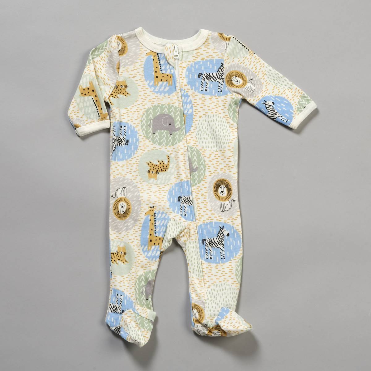 Baby Unisex (NB-9M) Mini Hop Abstract Safari Zip Footie Pajamas