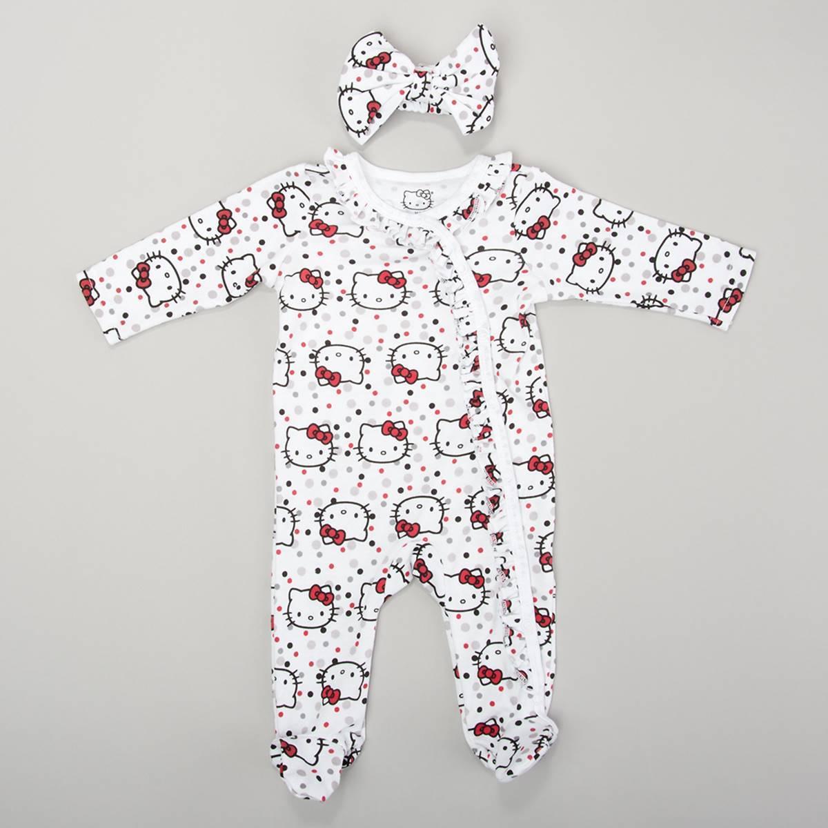 Baby Girl (NB-9M) Hello Kitty(R) Ruffle Trim Dot Footie w/ Headband