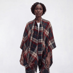 Womens Renshun Fringe Edges Plaid Ruana