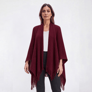 Womens Renshun Solid Knit Fringe Ruana