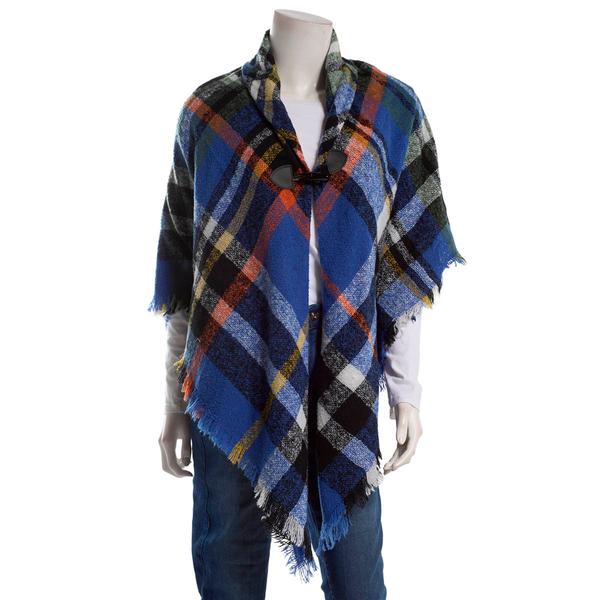 Womens Renshun Plaid Fray Edges Cape