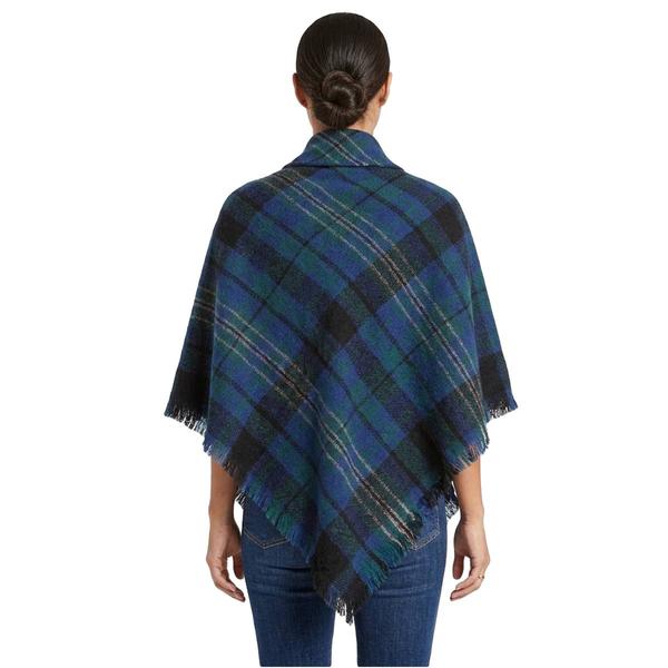 Womens Renshun Plaid  Toggle Fray Edges Cape - Blue alternate view