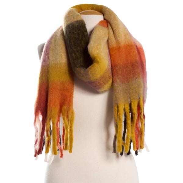 Womens Renshun Plaid Oblong Texture with Fringe Scarf